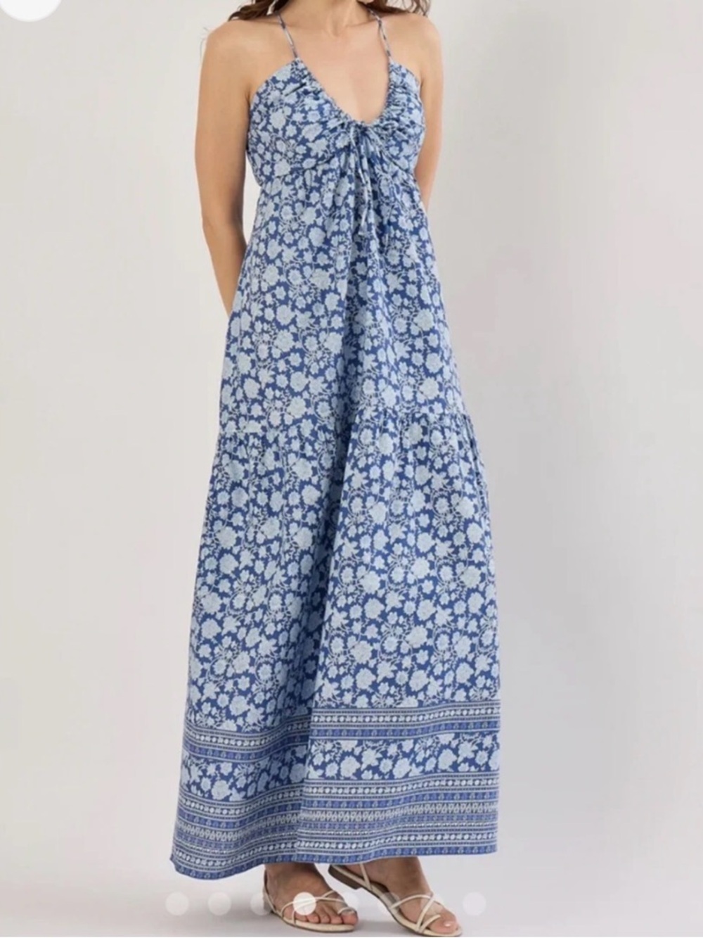 Sim & Sam Blue Floral Tiered Maxi Dress - Size XL - Cottagecore Boho Milkmaid